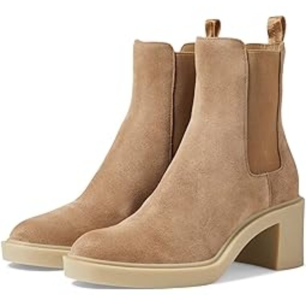 DOLCE VITA Women's Tan GUNNER Suede Chelsea Chunky Heel Ankle Boots 8.5